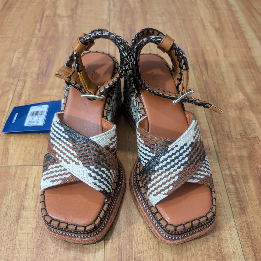 FARM Rio Brown and Cream Platform Shoes with Woven Detail